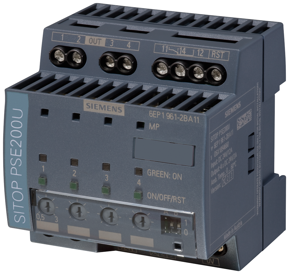 Product image for Siemens 6EP1961-2BA11 24 VDC 3 Amp 4-Channel Power Supply Selectivity Module