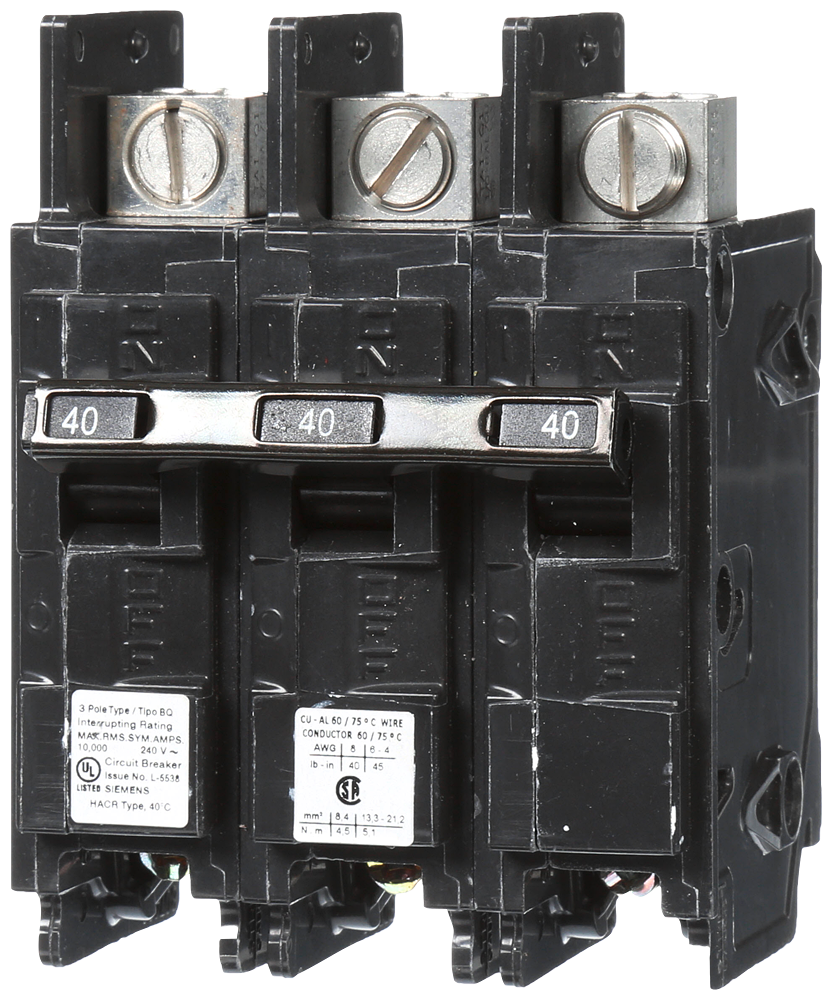 Product image for Siemens BQ3B040L 3-Pole 40 Amp 240 VAC 10 kA Molded Case Circuit Breaker