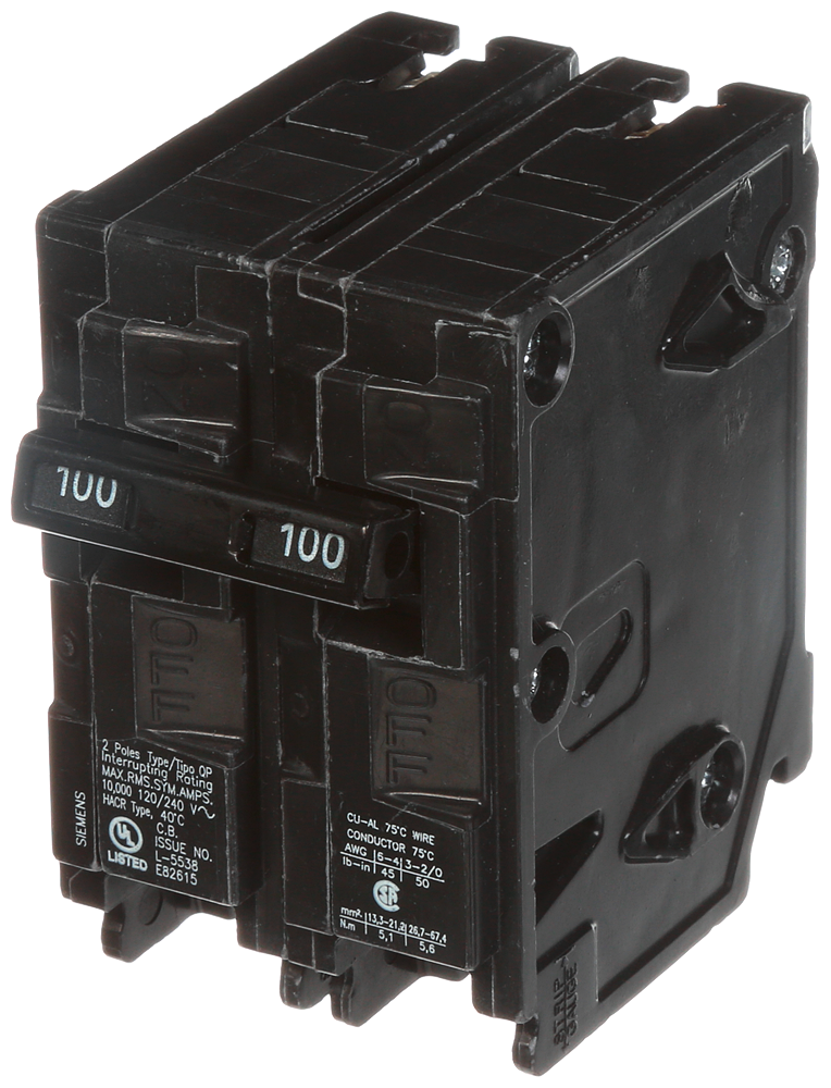 Product image for Siemens Q2100 2-Pole 120/240 VAC 100 Amp 10 kA Plug-In Common Trip Circuit Breaker