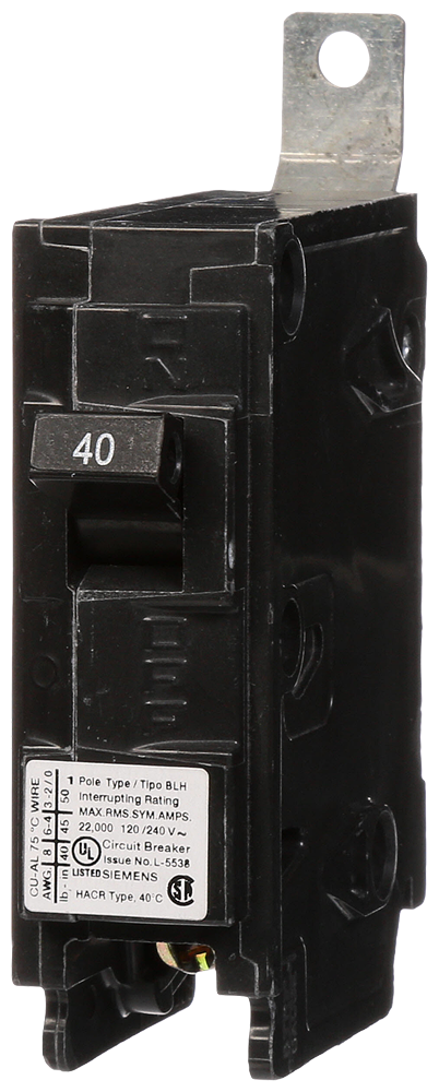 Product image for Siemens B140H 1-Pole 40 Amp 120 Volt 22 kA Bolt-On Molded Circuit Breaker