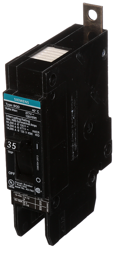 Product image for Siemens BQD135 1-Pole 35 Amp 277 VAC 14 kA Molded Case Circuit Breaker