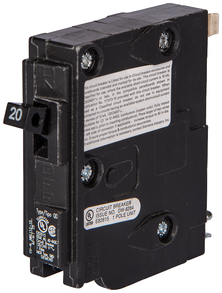 Product image for Siemens D120 1-Pole 20 Amp 3/4 Inch 10 K Circuit Breaker