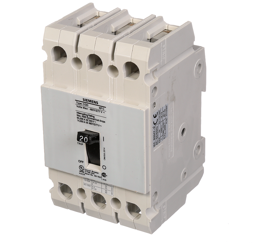 Product image for Siemens CQD320 3-Pole 20 Amp 480 Star/277 VAC 14 kA Molded Case Circuit Breaker