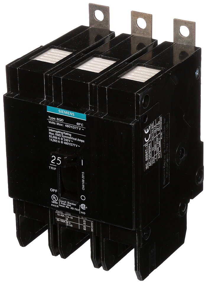 Product image for Siemens BQD325 3-Pole 25 Amp 480 VAC 14 kA Circuit Breaker