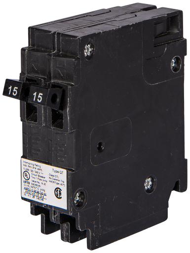 Product image for Siemens Q1515 1-Pole 15A-15A 120V AC Duplex Circuit Breaker, Plug-In, 10kA