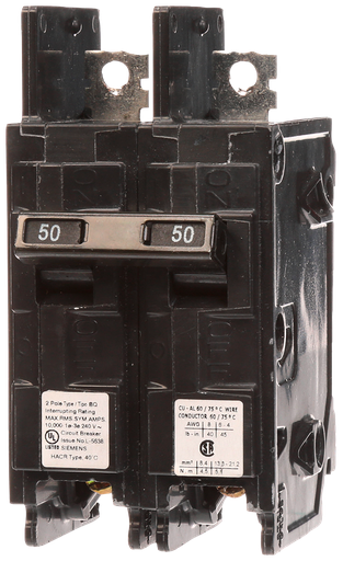 Product image for Siemens BQ2H050 BRKR BQ 2P 240V 50A 10K