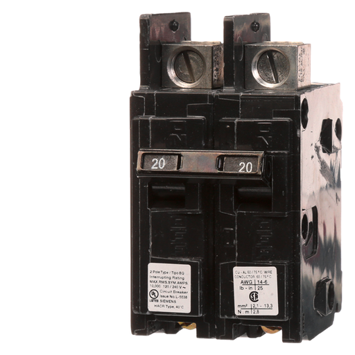 Product image for Siemens BQ2B020L 2-Pole 20 Amp 120/240 Volt 10 K Circuit Breaker Line Lug
