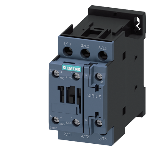 Product image for Siemens 3RT20261AK60 110 VAC 50 Hz/120 VAC 60 Hz 25 Amp 3-Pole 1NO 1NC Screw Terminal IEC Contactor
