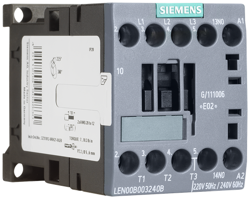Product image for Siemens LEN00B003277B 277 VAC 20 Amp 3-Pole 3NO Open Electrically Held Lighting Contactor