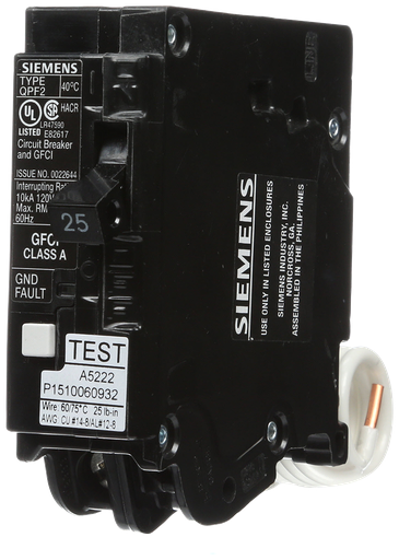 Product image for Siemens QF125A BRKR QPF2 GFCI 5mA 1P 12