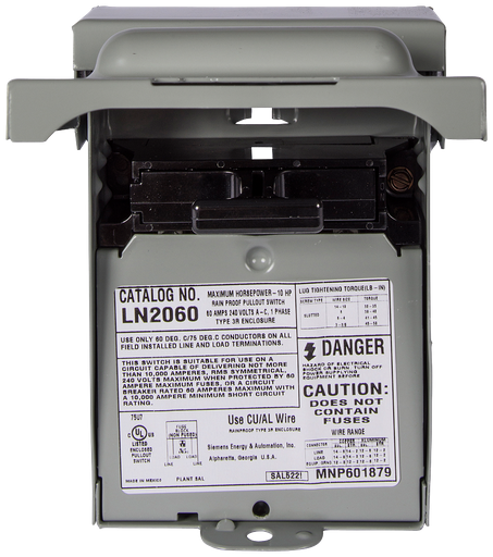 Product image for Siemens LN2060 240 Volt 60 Amp 10 Hp Non-Fused Air Conditioning Disconnect