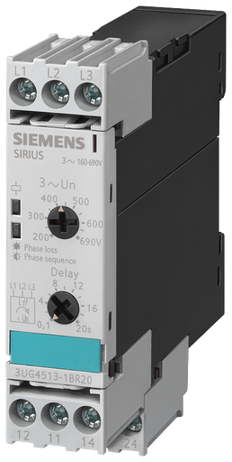 Product image for Siemens 3UG4513-1BR20 160 to 690 VAC 450 ms 2CO 3-Pole Voltage Monitoring Relay