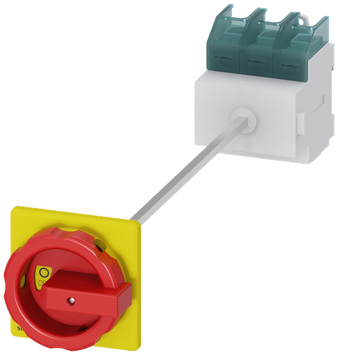 Product image for Siemens 3LD2814-0TK53 125 Amp 3-Pole Red/Yellow DIN Rail Base Rotary Disconnect Switch