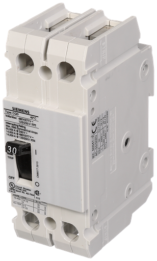 Product image for Siemens CQD230 2-Pole 30 Amp 480 Star/277 VAC 125/250 VDC 14 kA Molded Case Circuit Breaker