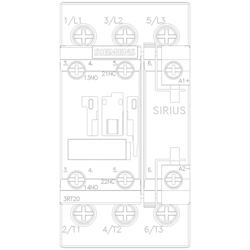 Product image for Siemens 3RT20251BB40 24 VDC 17 Amp 3-Pole 1NO 1NC Screw Terminal IEC Contactor