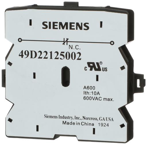 Product image for Siemens 49D22125002 Aux Switch DP, 1NC,
