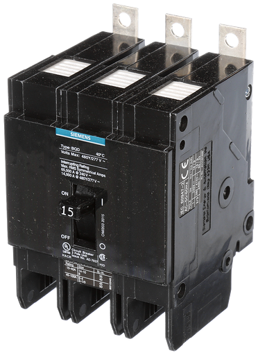 Product image for Siemens BQD315 3-Pole 15 Amp 480 VAC 14 kA Molded Case Circuit Breaker