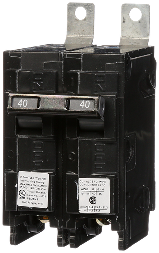 Product image for Siemens B240HH 2-Pole 40 Amp 120/240 VAC 65 kA Bolt-On Molded Case Circuit Breaker