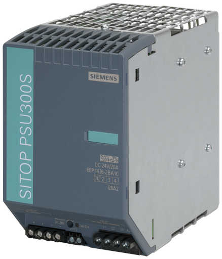 Product image for Siemens 6EP14362BA10 400 to 500 VAC Input 24 VDC 20 Amp Output Stabilized Power Supply