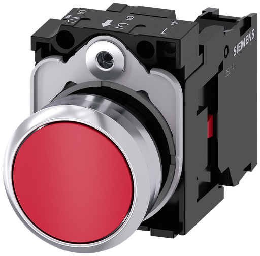 Product image for Siemens 3SU11500AB201CA0 22 mm 1NC Red Metal Flush Momentary Push Button
