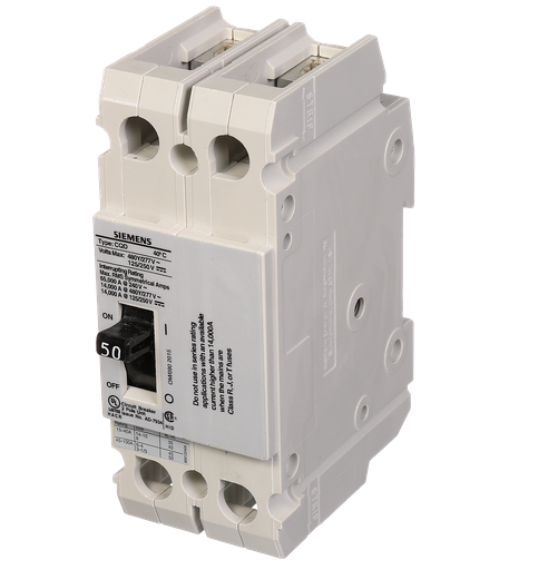 Product image for Siemens CQD250 2-Pole 50 Amp 480 Star/277 VAC 125/250 VDC 14 kA Molded Case Circuit Breaker