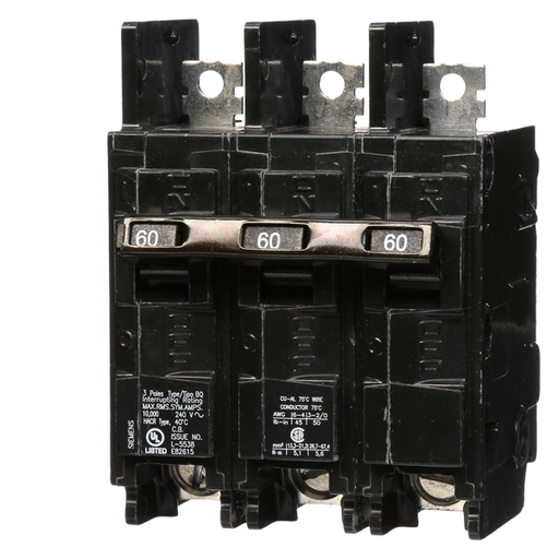 Product image for Siemens BQ3B060 3-Pole 60 Amp 240 Volt 10 K Circuit Breaker