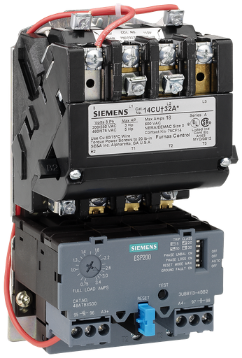 Product image for Siemens 14BUB32AA 120/220 to 240 VAC 0.75 to 3.4 Amp 2 Hp 3-Phase 3-Pole Size 00 Non-Reversing NEMA Motor Starter