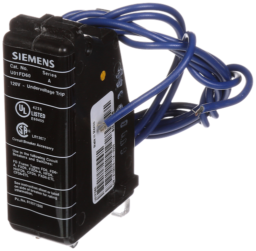 Product image for Siemens U01FD60 120 VAC Circuit Breaker Undervoltage Trip