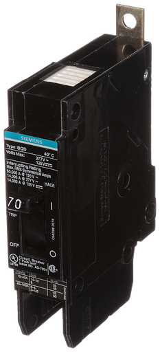 Product image for Siemens BQD170 1-Pole 70 Amp 277 VAC 14 kA Molded Case Circuit Breaker