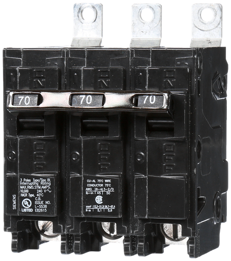 Product image for Siemens B370 3-Pole 70 Amp 240 Volt 10 K Circuit Breaker