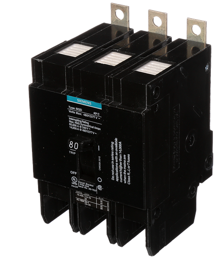 Product image for Siemens BQD380 3-Pole 80 Amp 480 VAC 14 kA Circuit Breaker