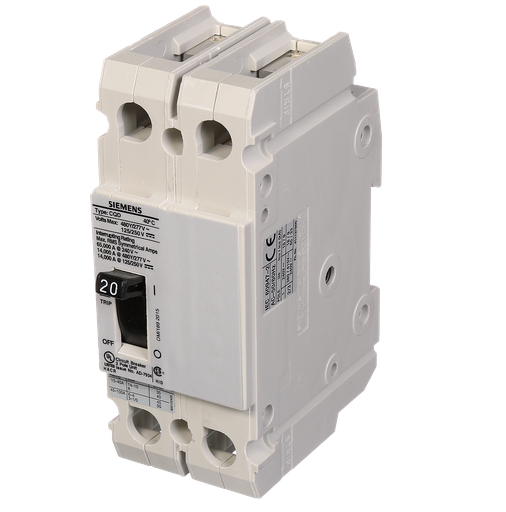 Product image for Siemens CQD220 2-Pole 480 Star/277 VAC 20 Amp 14 kA Thermal Magnetic Molded Case Circuit Breaker