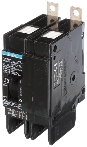 Product image for Siemens BQD215 2-Pole 15 Amp 480 VAC 14 kA Circuit Breaker