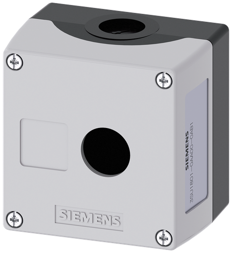 Product image for Siemens 3SU18010AA000AB1 85 x 64 x 85 mm 1-Hole Vertical/Horizontal Mount Gray Plastic Command Device Enclosure