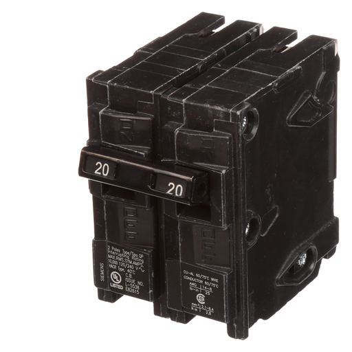 Product image for Siemens Q220 2-Pole 120/240 VAC 20 Amp 10 kA Plug-In Common Trip Circuit Breaker