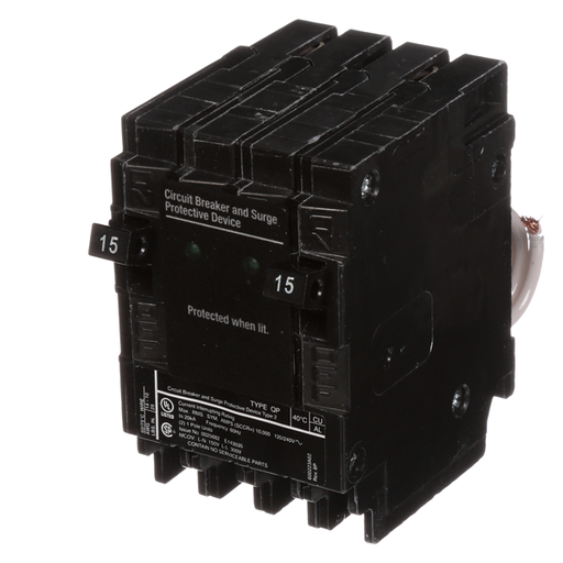 Product image for Siemens QSA1515SPD 1-Pole 120/240 VAC 15A 10kA Plug-On Load Terminal Circuit Breaker (SPD)