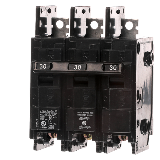 Product image for Siemens BQ3B030 3-Pole 30 Amp 240 VAC 10 kA Molded Case Circuit Breaker