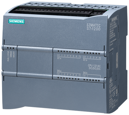 Product image for Siemens 6ES7214-1AG40-0XB0 24 VDC 500 mA 2-Analog Input 14-Digital Input/10-Digital Output Automation CPU