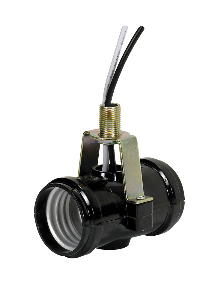 Product image for Satco 80/2267 Phenolic Twin Cluster; 1-3/8" x 1/8 IP Threaded Top Bracket; 12" AWM B/W Leads 105C; 1/2" Nipple; 660W; 250V