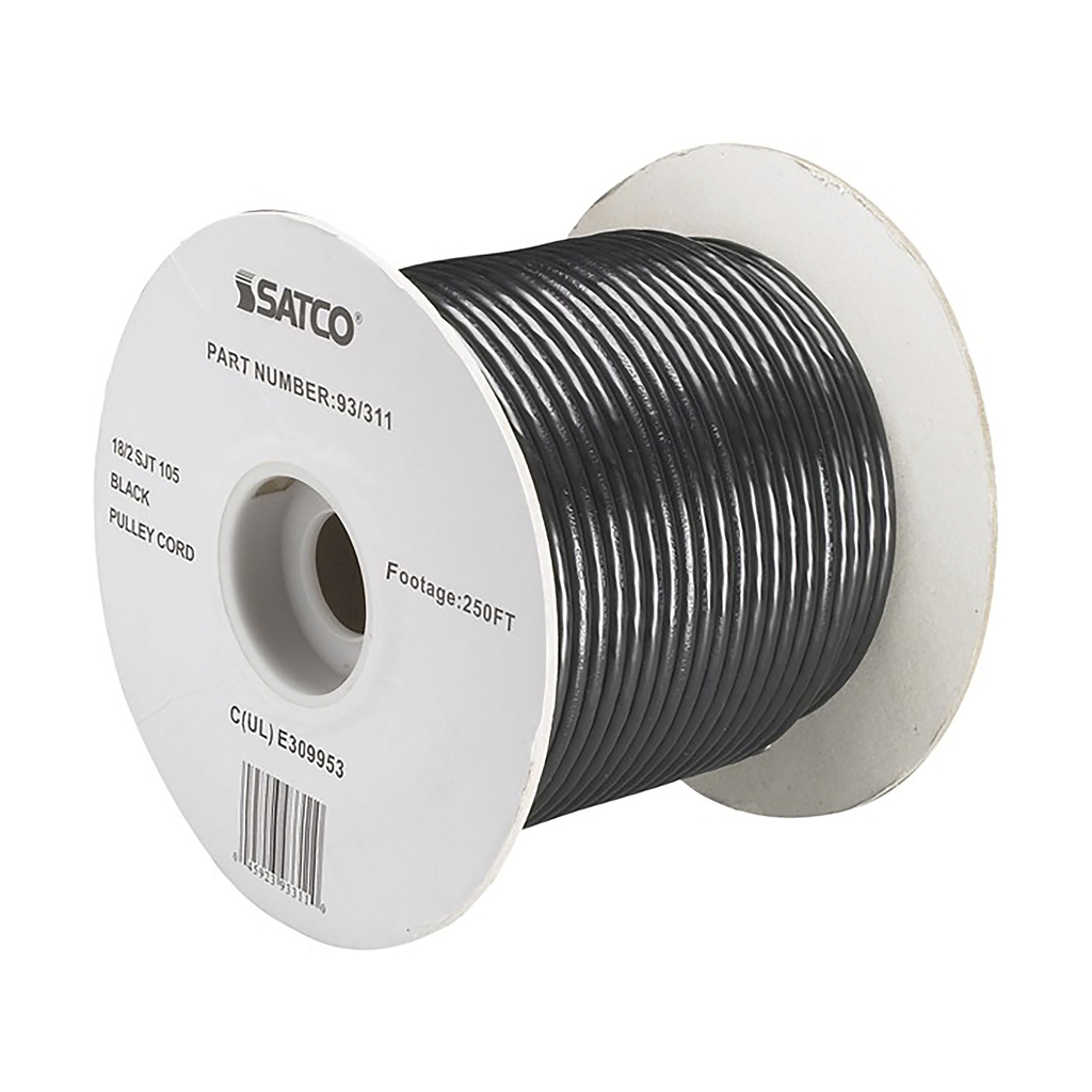 Product image for Satco 93/311 Pulley Bulk Wire; 18/2 SJT 105C Pulley Cord; 250 Foot/Spool; Black