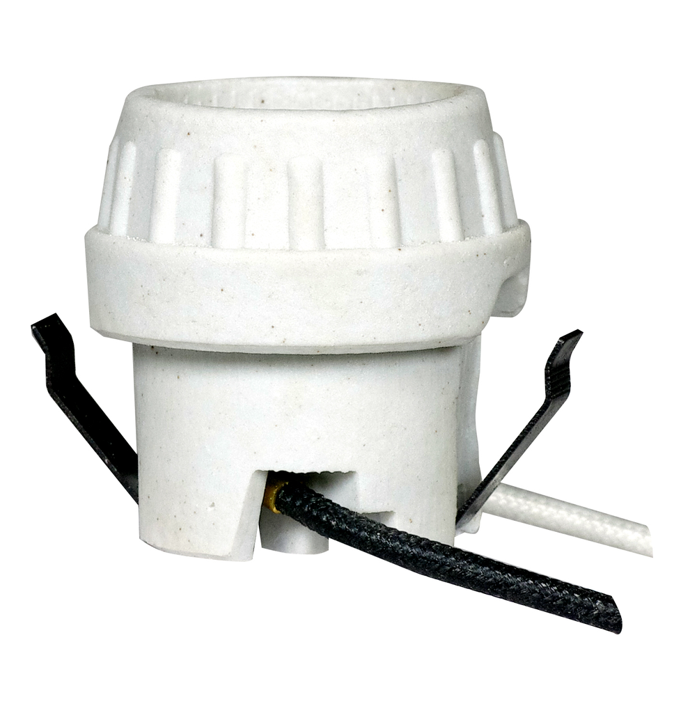 Product image for Satco 80/1691 Keyless Porcelain Socket With Double Snap-In Clip; High Temperature Leads; Unglazed; 660W; 250V