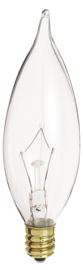 Product image for Satco A3675 40 Watt CA9 1/2 Incandescent; Clear; 2500 Average rated hours; 370 Lumens; Candelabra base; 130 Volt
