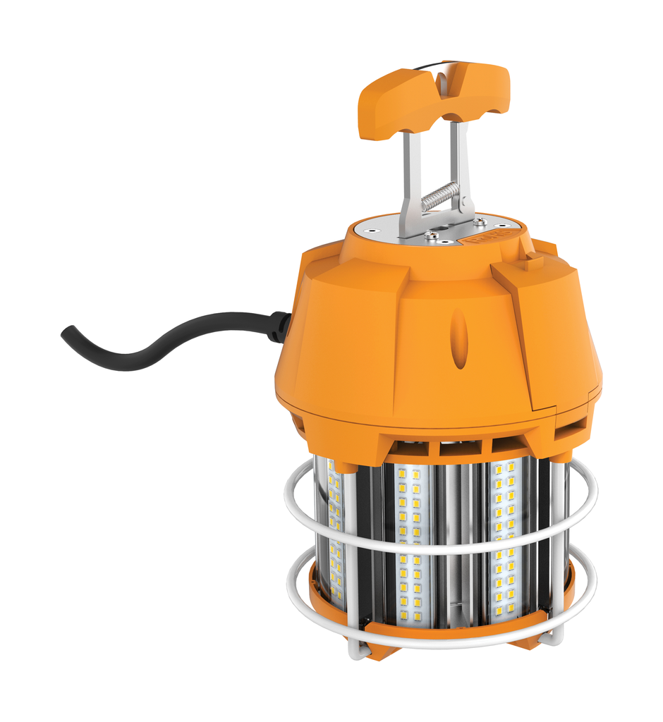 Product image for Satco S38939 60 Watt LED Hi-Lumen temporary Hi-Bay Caged lamp; 5000K; Integrated Cord / Plug & Hook; 120 Volt