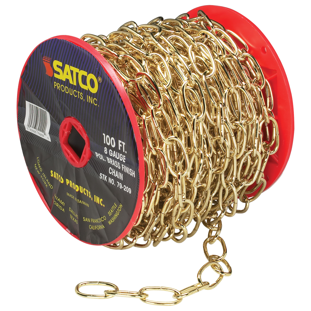 Product image for Satco 79/209 8 Ga. Chain; Brass Finish; 100 ft. to Reel; 1 Reel To Master; 35lbs Max