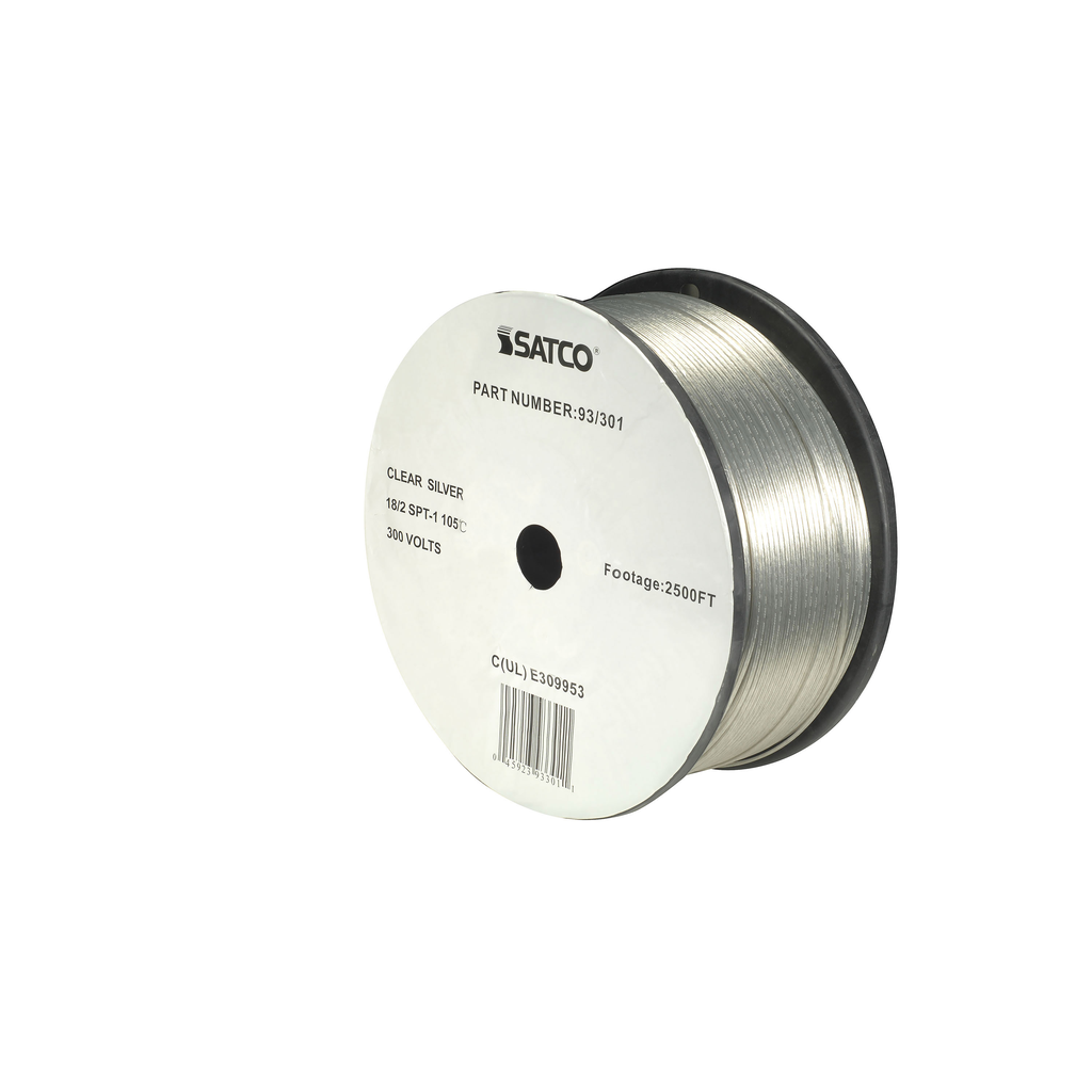 Product image for Satco 93/301 Lamp And Lighting Bulk Wire; 18/2 SPT-1 105C; 2500 Foot/Reel; Clear Silver