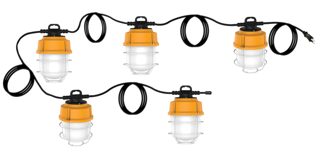 Product image for Satco S8976 100W LED High lumen industrial / commercial LED string light; 5 inter-connected lamps; 5000K; Integrated cord / plug; 120 Volt