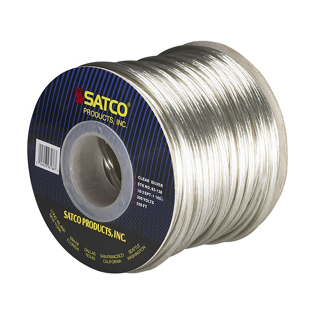 Product image for Satco 93/138 Lamp And Lighting Bulk Wire; 18/2 SPT-1 105C; 250 Foot/Spool; Clear Silver