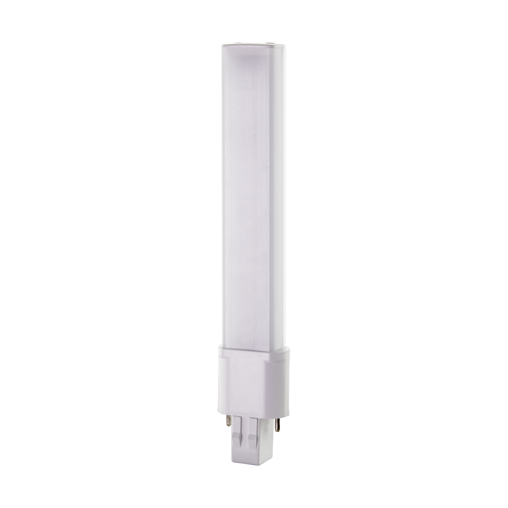 Product image for Satco S28728 6 Watt LED PL 2-PIN; 4000K; 600 Lumens; GX23 base; 50000 Average rated hours; 360 deg. Beam Angle; 120-277 Volt; Type B; Ballast Bypass