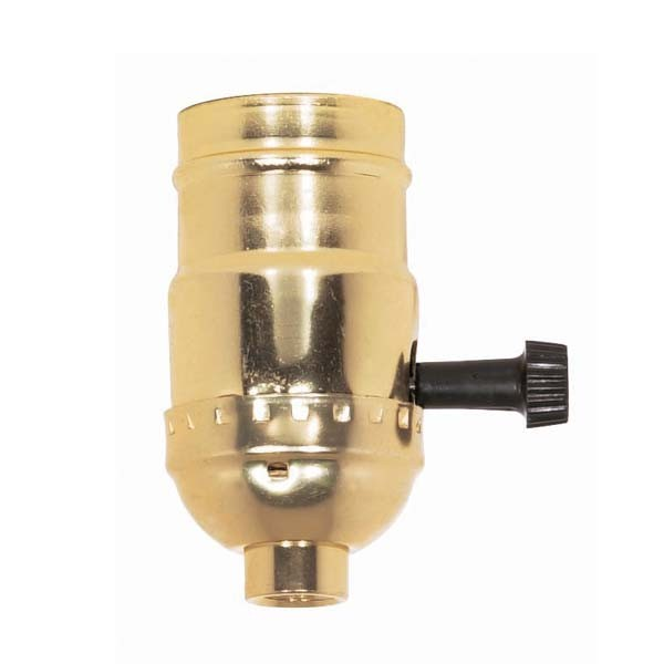 Product image for Satco 90/421 3 Terminal (2 Circuit) Turn Knob Socket With Removable Knobs; 1/8 IPS; Aluminum; Brite Gilt Finish; 250W; 250V; 250 Master