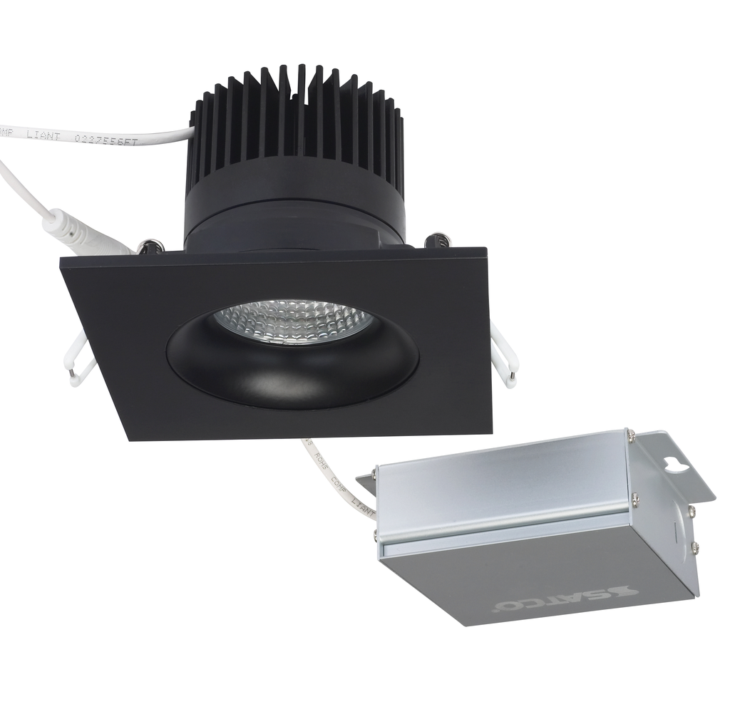Product image for Satco S11628 12 watt LED Direct Wire Downlight; Gimbaled; 3.5 inch; 3000K; 120 volt; Dimmable; Square; Remote Driver; Black